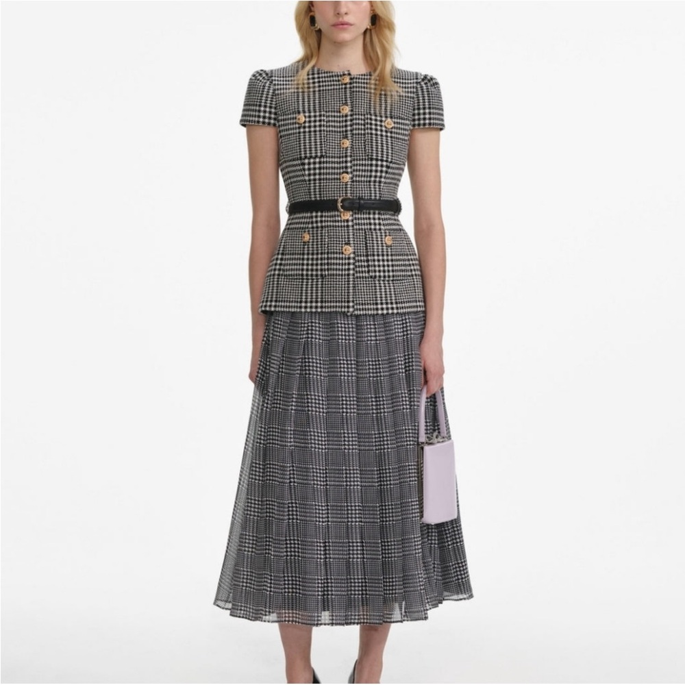 Self-Portrait Houndstooth Tailored Midi Dress